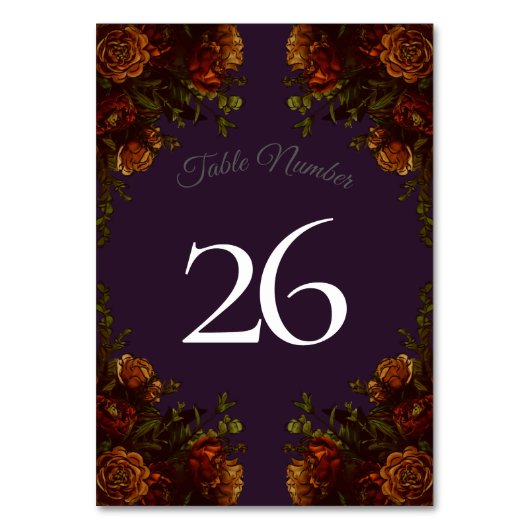 Numéro De Table Automne Violet Rustique Orange Mariage Élégant got (Dos)