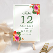 Numéro de table aux feuilles de palmier à fleurs t