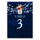 Numéro de table avec guirlande lumineuse Navy Rust (Dos)