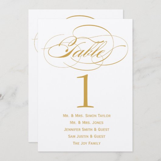 Numéro de table avec invités en écriture élégante  (Devant / Derrière)