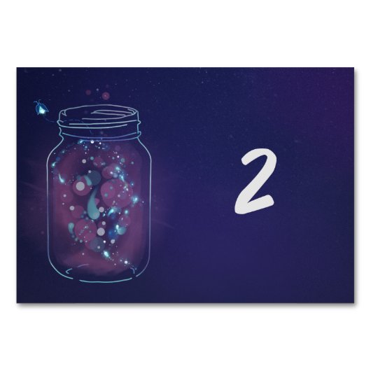 Numéro de table avec lucioles dans des pots Mason (Devant)