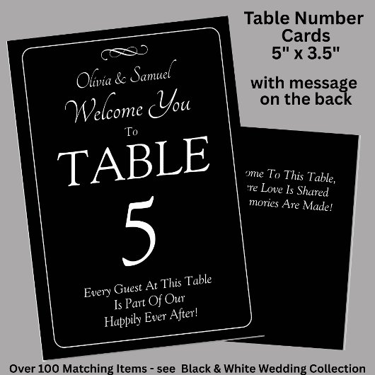 Numéro de table - avec message de bienvenue Noir B