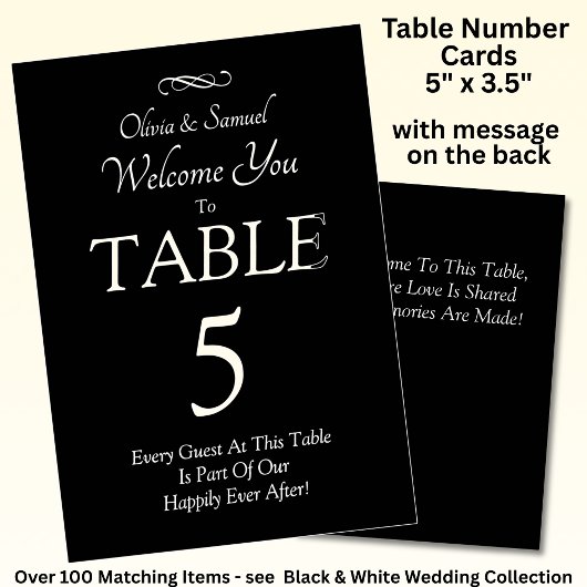 Numéro de table - avec message de bienvenue Noir B