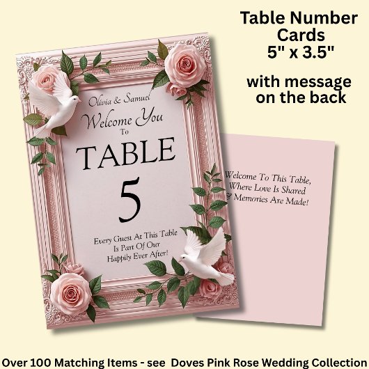 Numéro de table - avec message de bienvenue Roses 