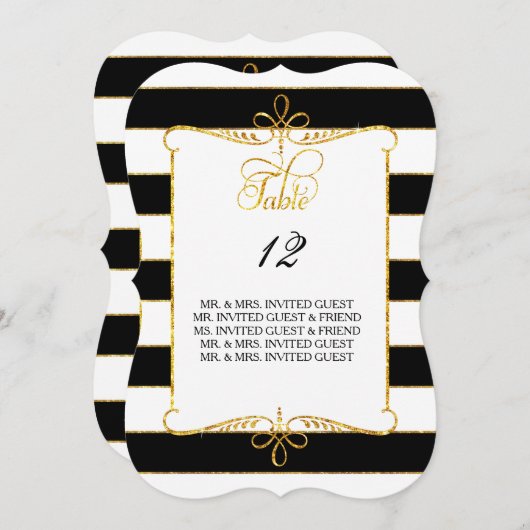 Numéro de table avec noms d'invités écriture scrip (Devant / Derrière)