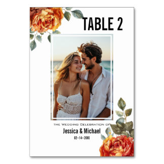 Numéro De Table Avec photo et liste d'invités Marble Dreams Orange