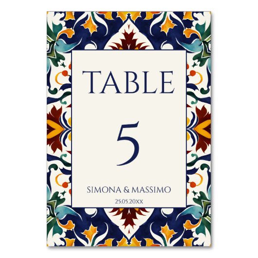Numéro De Table Azulejo bleu portugais mariage méditerranéen (Par défaut)