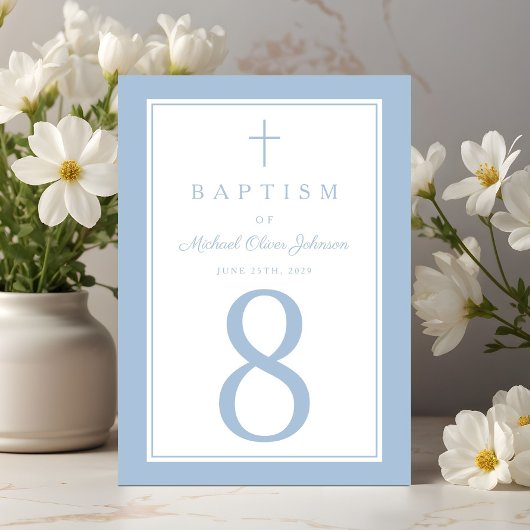 Numéro De Table Baby Blue Religious Cross Boy Baptism