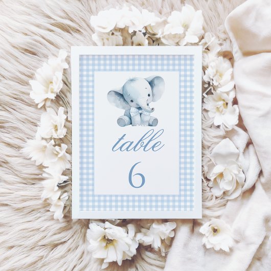 Numéro De Table Baby shower Blue Little Elephant Bow Numéros de ta
