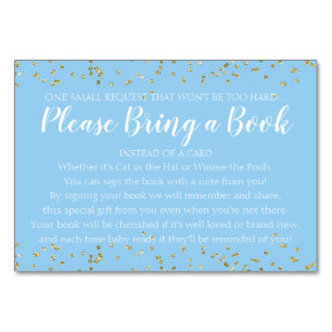 Numéro De Table Baby shower Boy Book Demande Gold Confetti Blue