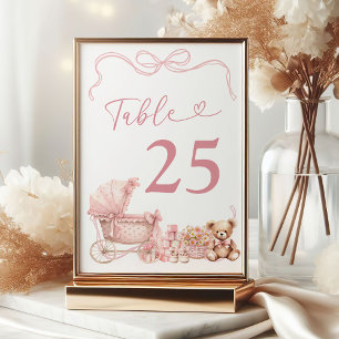 Numéro de table Baby Shower Carrosse Coquette Rose