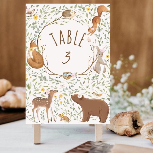 Numéro De Table Baby shower d'amis de la forêt