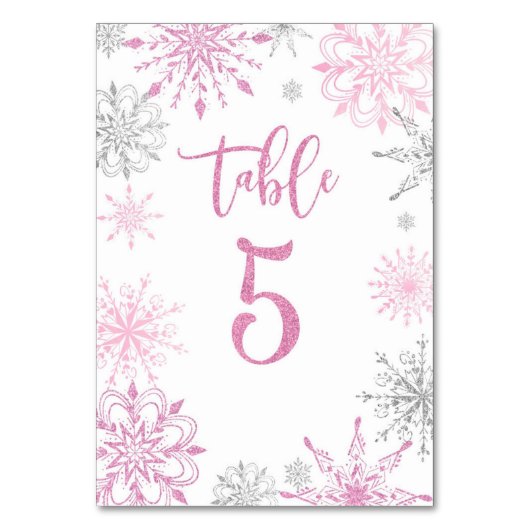 Numéro De Table Baby shower de flocons d'argent rose cinq (Par défaut)