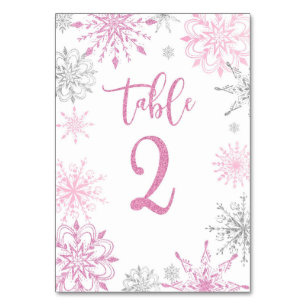 Numéro De Table Baby shower de flocons d'argent rose deux