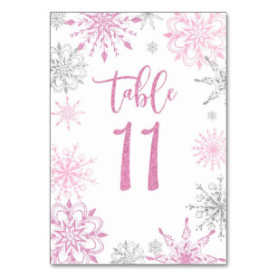 Numéro De Table Baby shower de flocons d'argent rose Onze