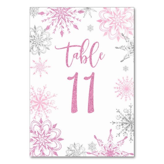 Numéro De Table Baby shower de flocons d'argent rose Onze (Par défaut)