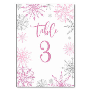 Numéro De Table Baby shower de flocons d'argent rose trois