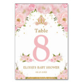 Numéro De Table Baby shower fille rose Floral Princess Carriage (Dos)