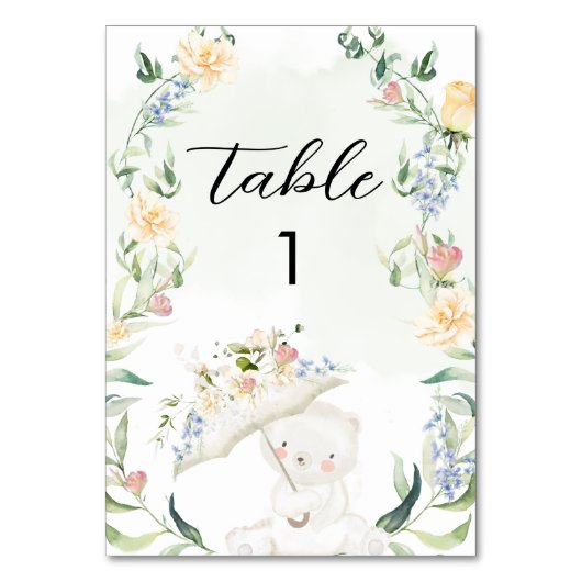 Numéro De Table Baby shower floral neutre pour les ours verts (Par défaut)