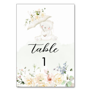 Numéro De Table Baby shower floral neutre vert Ours vert