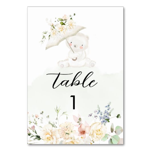 Numéro De Table Baby shower floral neutre vert Ours vert (Par défaut)