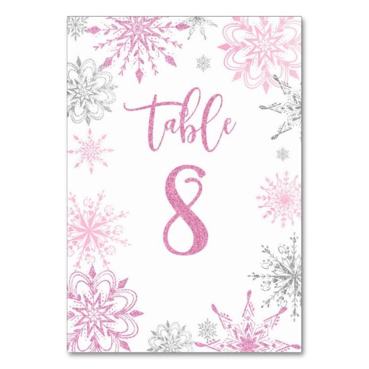 Numéro De Table Baby shower huit flocons d'argent rose (Par défaut)