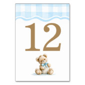 Numéro De Table Baby-Shower Ourson et Gingham Bleu Clair (Dos)