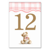 Numéro De Table Baby shower ourson et gingham rose (Dos)