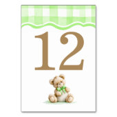 Numéro De Table Baby-Shower Ourson et Gingham Vert Clair (Dos)