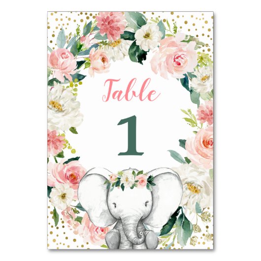 Numéro De Table Baby shower rose floral Eléphant fille (Par défaut)