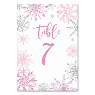Numéro De Table Baby shower sept flocons d'argent rose