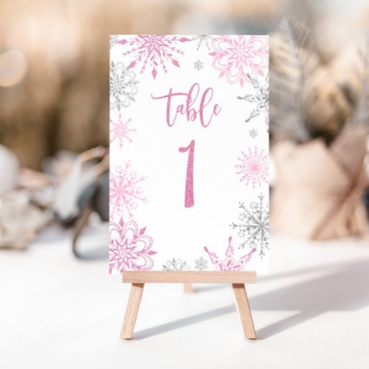 Numéro De Table Baby shower Un des flocons d'argent rose