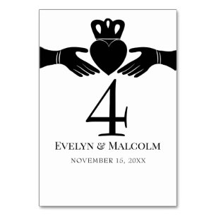 Numéro De Table Bague de Claddagh irlandais Simple Mariage noir et