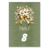 Numéro De Table Baie d'hiver blanche Feuille verte Ruban doré (Dos)