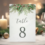 Numéro De Table Baies d'hiver rustiques Pine Cône Mariage de verdu<br><div class="desc">Magnifique numéro de table mariage avec aquarelle botanique peinte à la main illustrant la végétation hivernale,  les branches de pin et d'épinette,  les cônes et les baies sèches. Un choix parfait pour les mariages à thème hiver ou Noël.</div>
