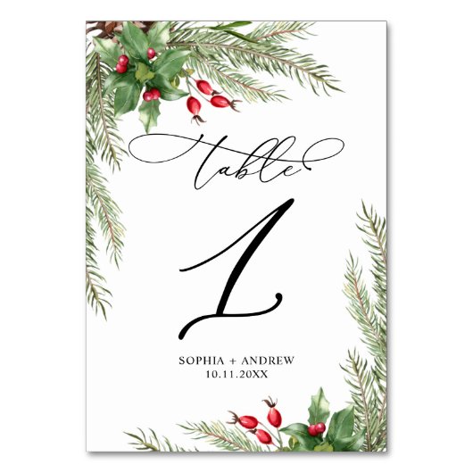 Numéro De Table Baies Rouges de Noël Table 1 Mariage (Par défaut)