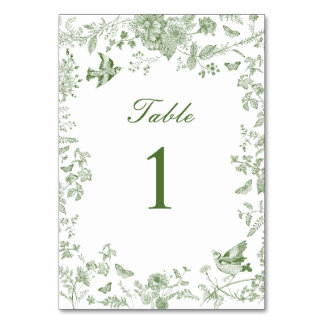 Numéro De Table Bain de bébé vintage floral Toile De Jouy verte