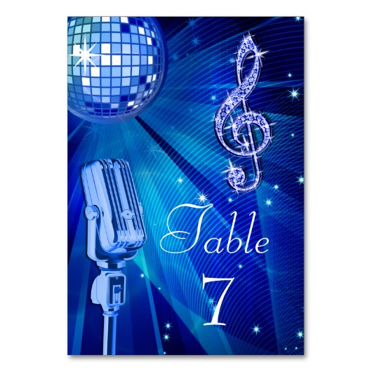 Numéro De Table Bal Disco Bleu et Microphone rétro (Dos)