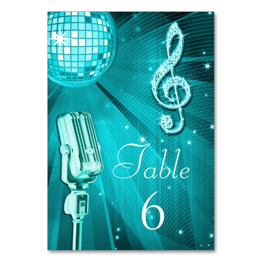 Numéro De Table Balle Disco turquoise et microphone rétro (Par défaut)