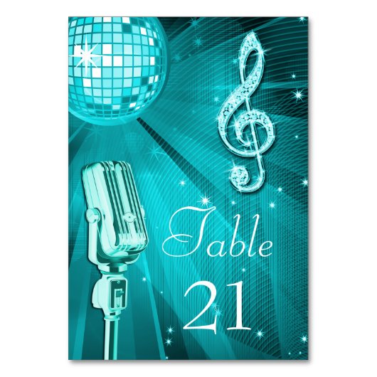 Numéro De Table Balle Disco turquoise et microphone rétro (Dos)
