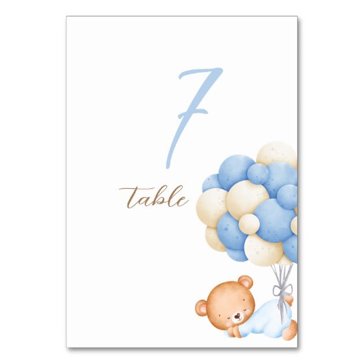 Numéro De Table Ballons d'aquarelle de l'ours en peluche Tableau 7 (Dos)