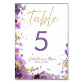 Numéro De Table Bar Mitsva Fleurie Violet et Or (Dos)