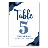 Numéro De Table Bar Mitzvah Bold Modern Navy Blue Agate Script (Dos)