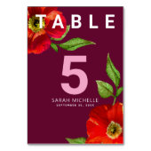 Numéro De Table Bat mitzvah Bourgogne Floral Aquarelle Gras Modern (Dos)