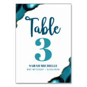Numéro De Table Bat Mitzvah Moderne Turquoise Teal Agate Script (Dos)