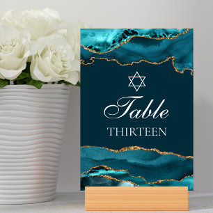 Numéro De Table Bat mitzvah Parti Turquoise Gold Star de David
