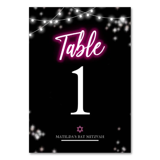 Numéro De Table Bat Mitzvah Thème Néon Rose Fushia (Par défaut)