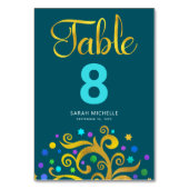 Numéro De Table Bat mitzvah Turquoise Blue Gold Foil Tree Life Mod (Dos)