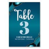 Numéro De Table Bat Mitzvah Turquoise Ombré Agate Écriture Moderne (Dos)