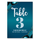 Numéro De Table Bat mitzvah Turquoise Ombre Agate Script moderne (Dos)